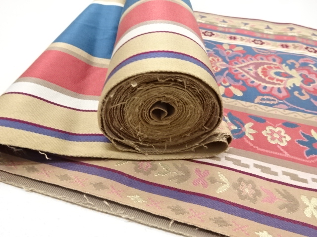  アンティーク　本場筑前博多　花更紗模様織り出し　名古屋帯地反物